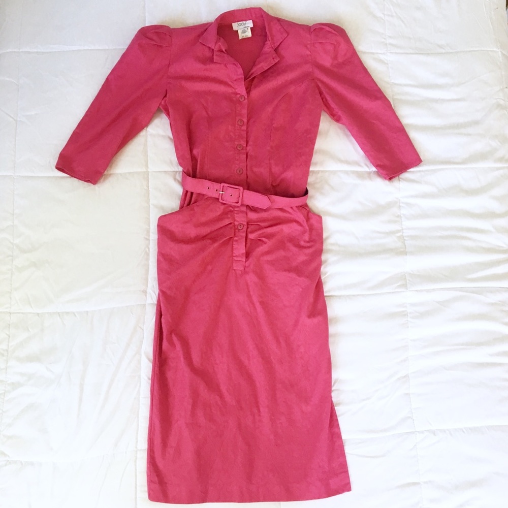80s Vintage Hot Pink Half Sleeve Pencil Dress